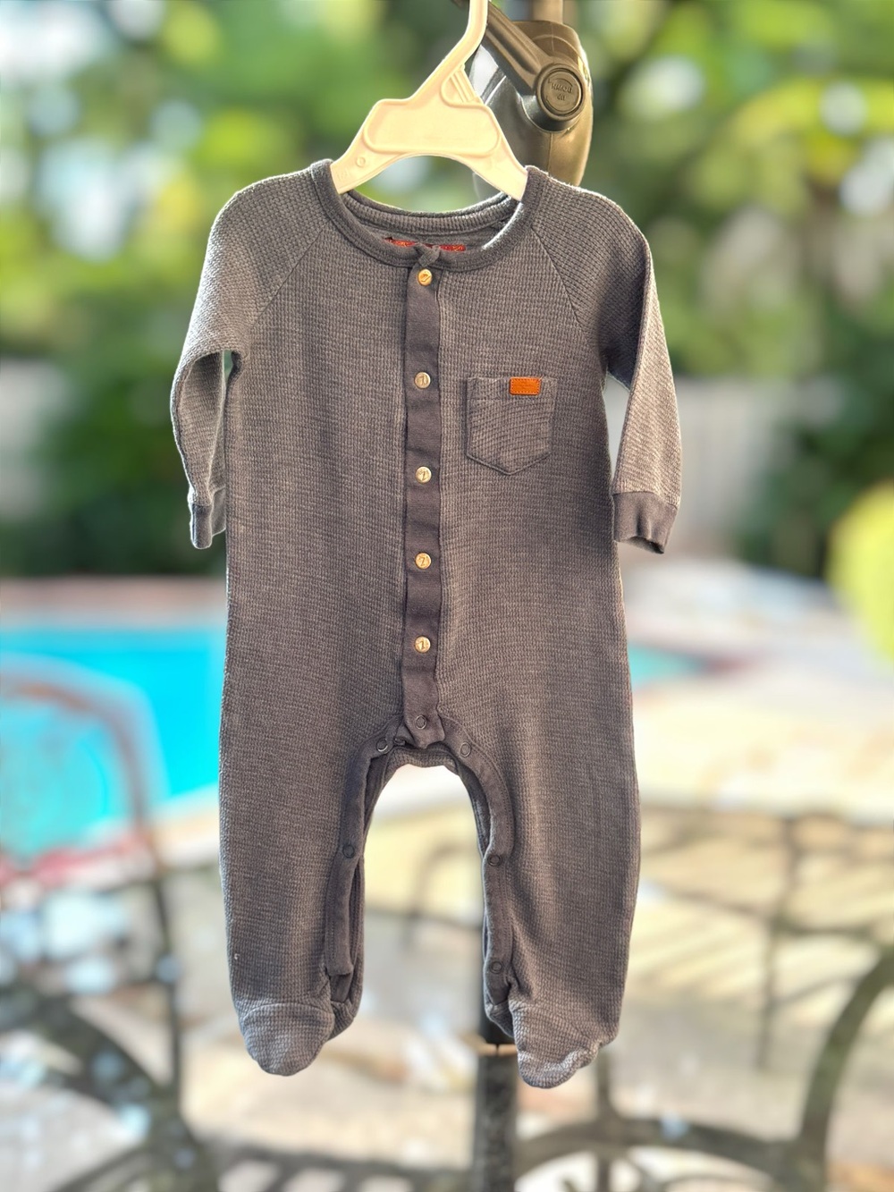 7 For All Mankind Gray Waffle Knit Footed One-Piece Sleep Suit, 6-9M